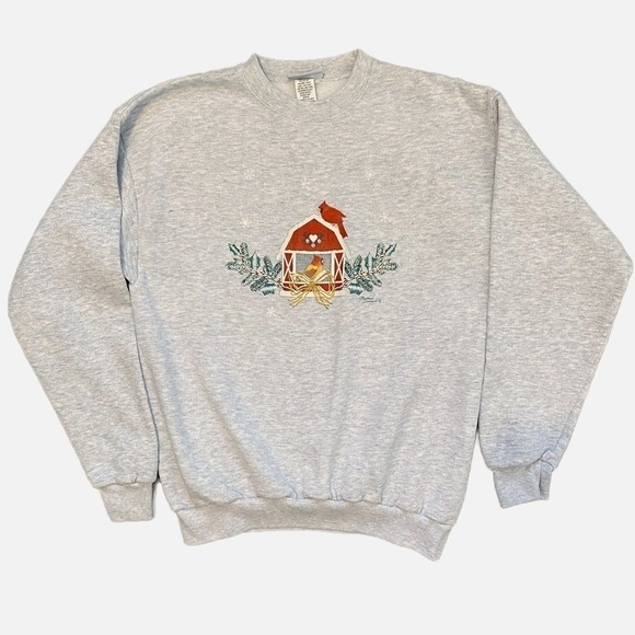 Endless Designs Vintage Cardinals Birds in House Winter Sweatshirt Large - Picture 1 of 9